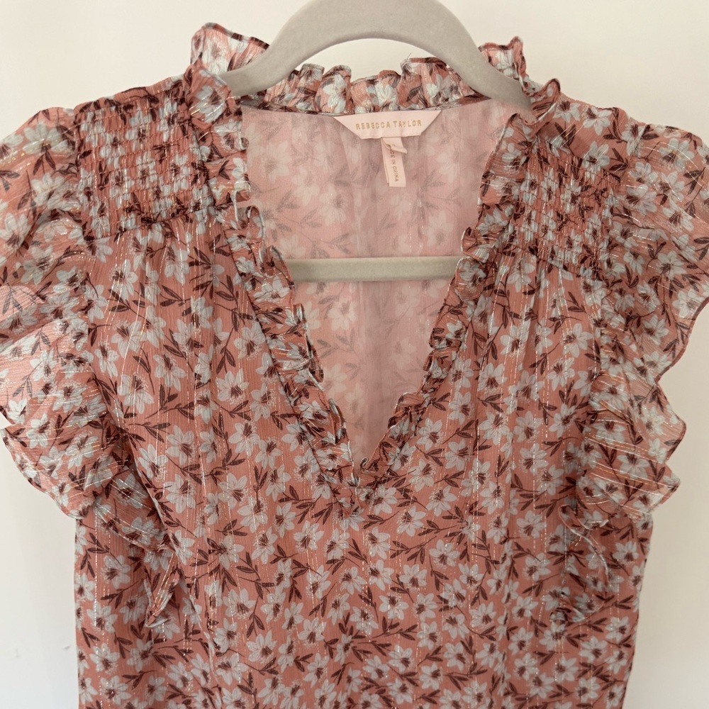 Rebecca Taylor Silk Blend Lucia Floral Metallic Top size 2